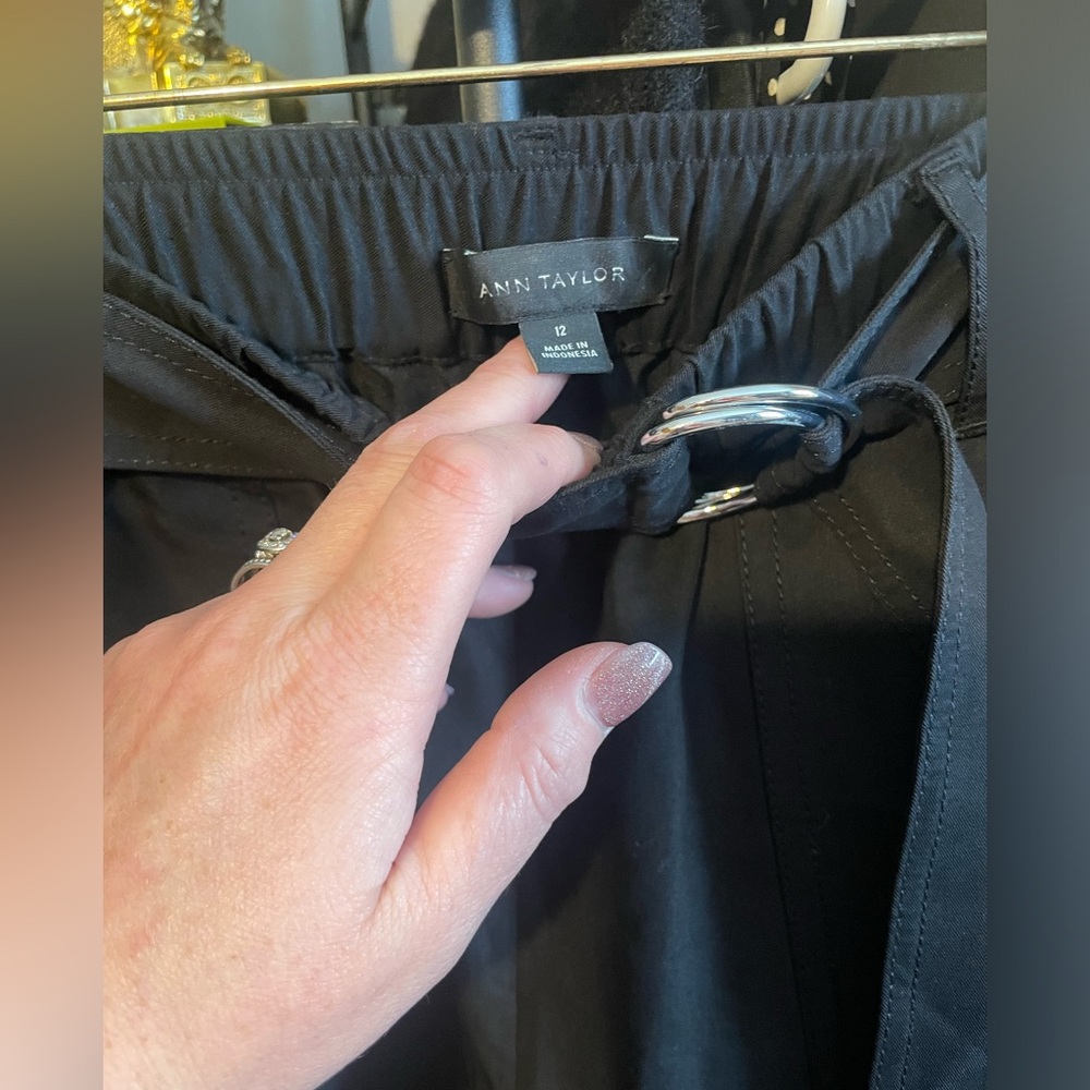 Anne Taylor belted black ankle pant size 12. Straight leg, cuffed hem, pull on. - Picture 5 of 6